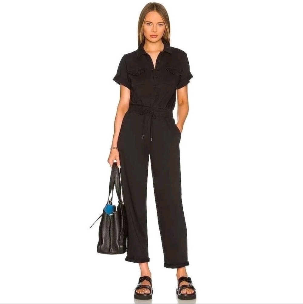 525 America‎ Revolve Jumpsuit Black French Terry Utility Short Sleeve Size S